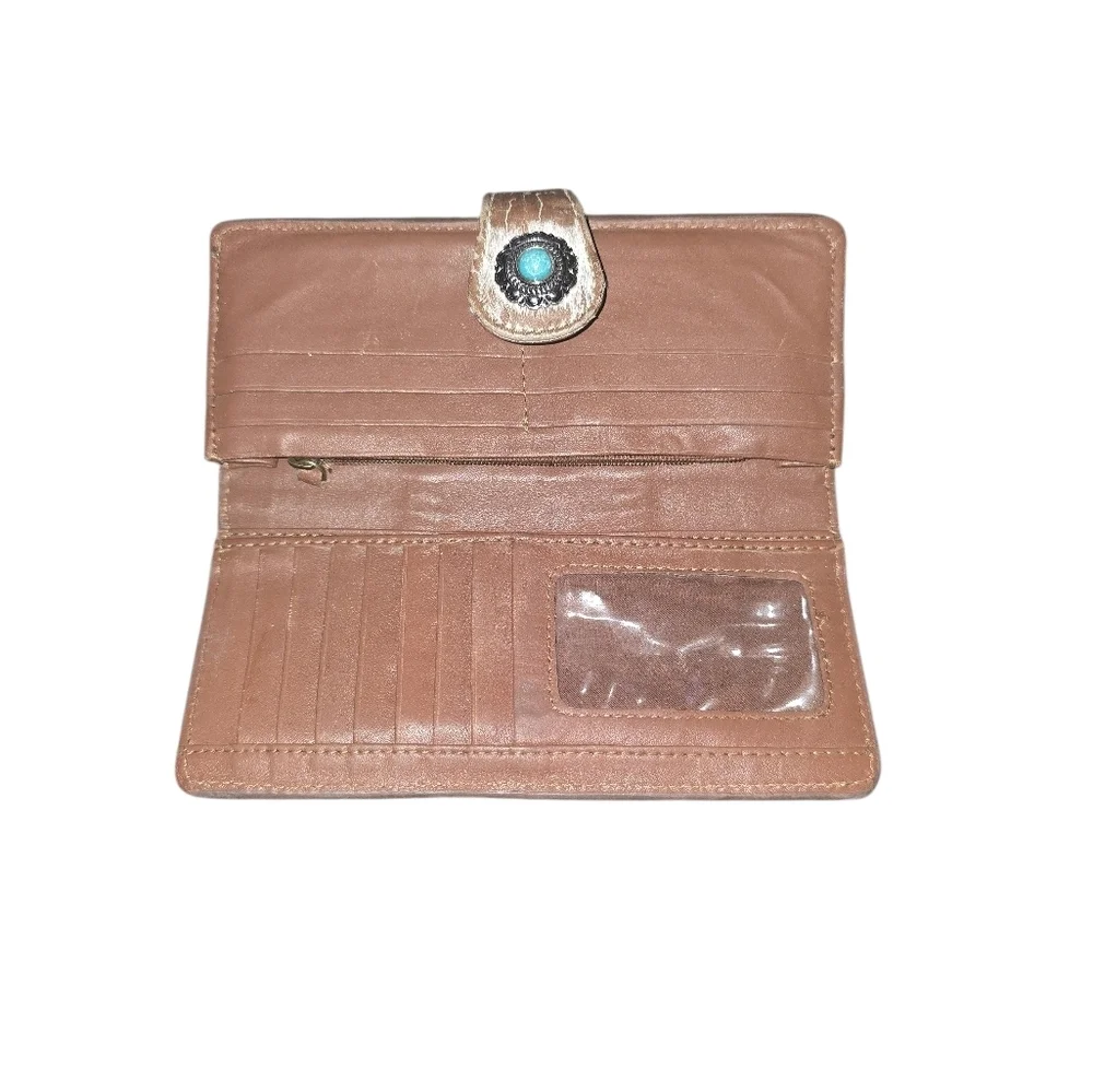 Western Cowhide and Teal Patterned Wallet